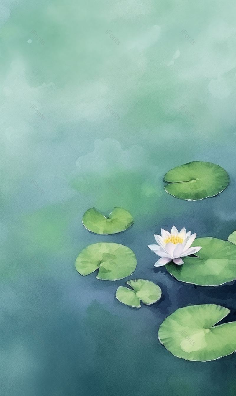 绿色唯美荷花独自摇曳手绘插画背景,插画/手绘图,插画/手绘图库,插画/手绘图下载,插画/手绘